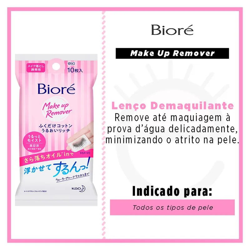 Lenço de Algodão Umedecido Demaquilante Facial Bioré Cotton 10Un